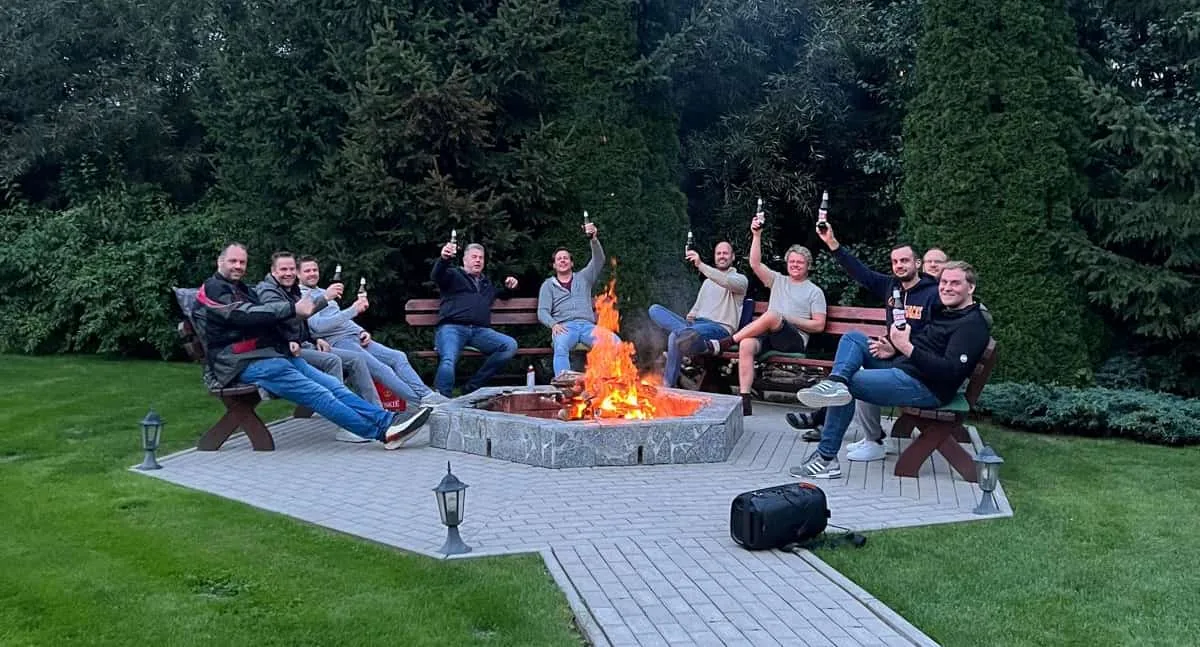 Friends around the fire at MAGO